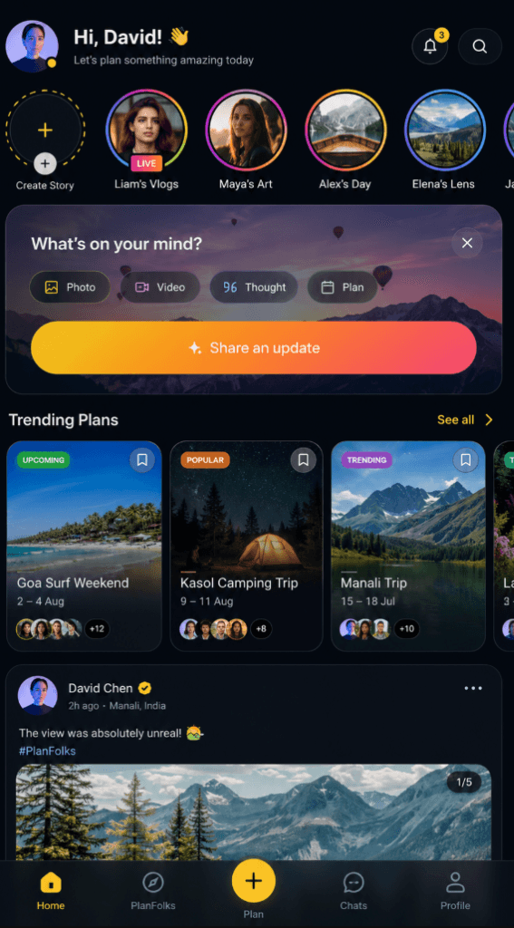 PlanFolks feed Screen